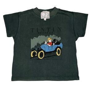 Vintage Tintin green embroidered au Congo Comic Cartoon boys t shirt  18 months
